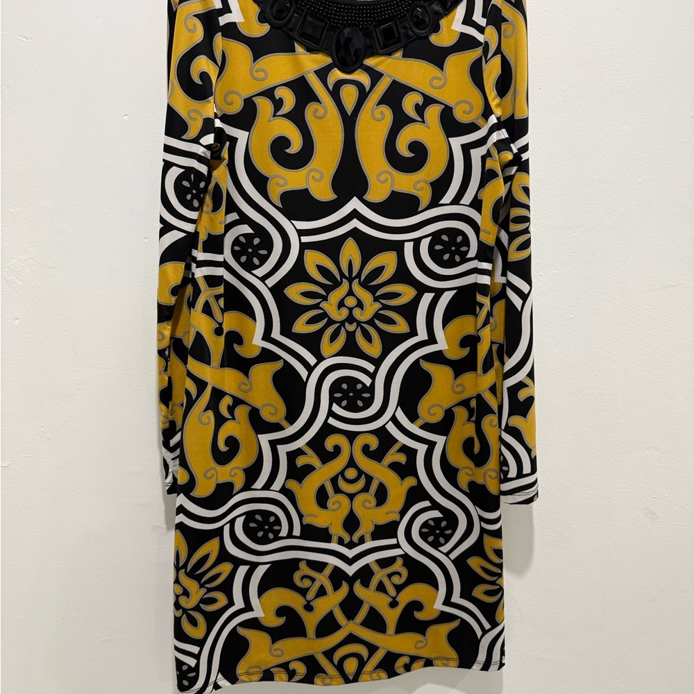 INC International Concepts Black and Gold Long Sleeve Dress